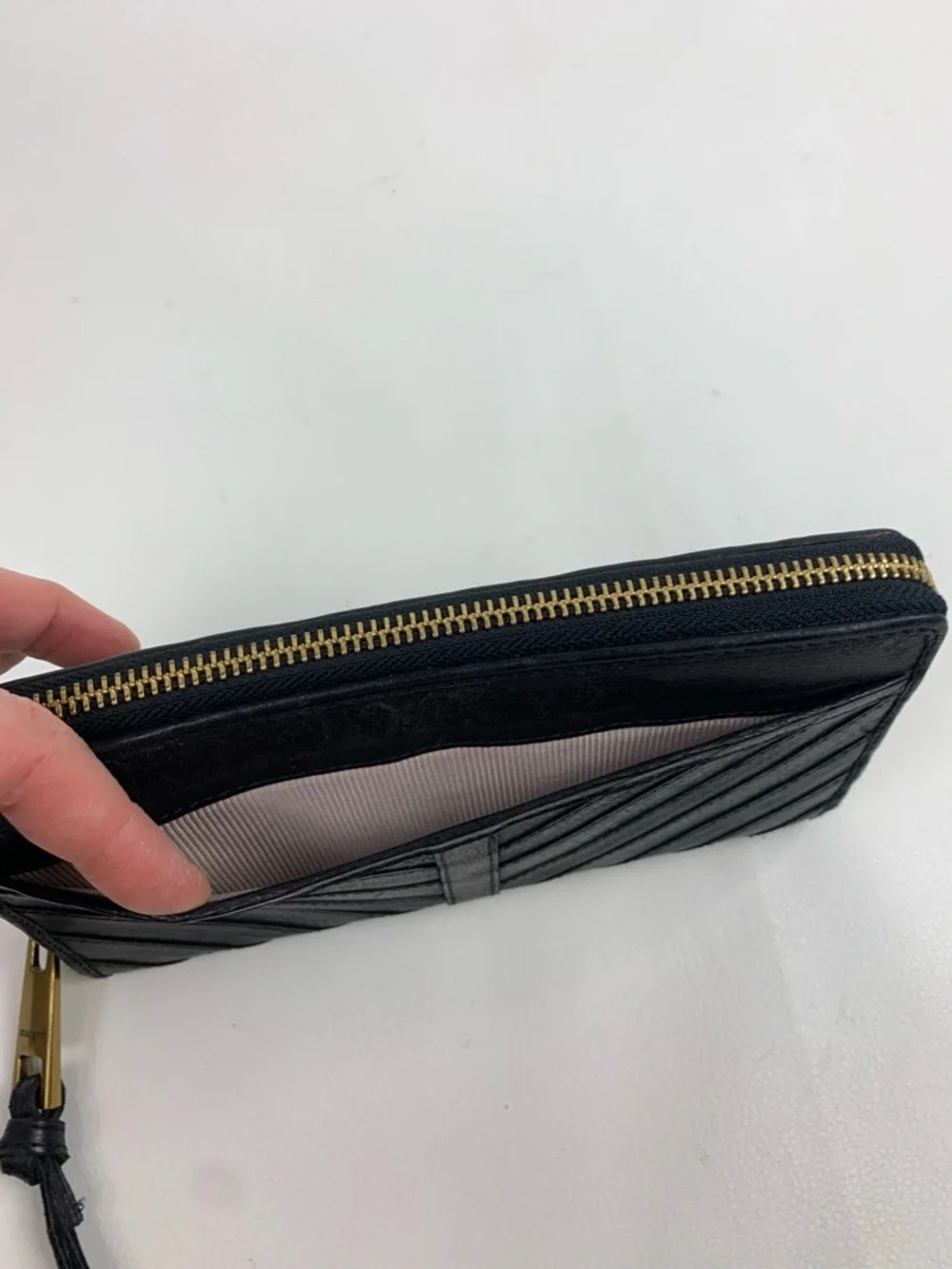 margot Black leather Quilted Wristlet wallet with Gold Hardware zipper NEW